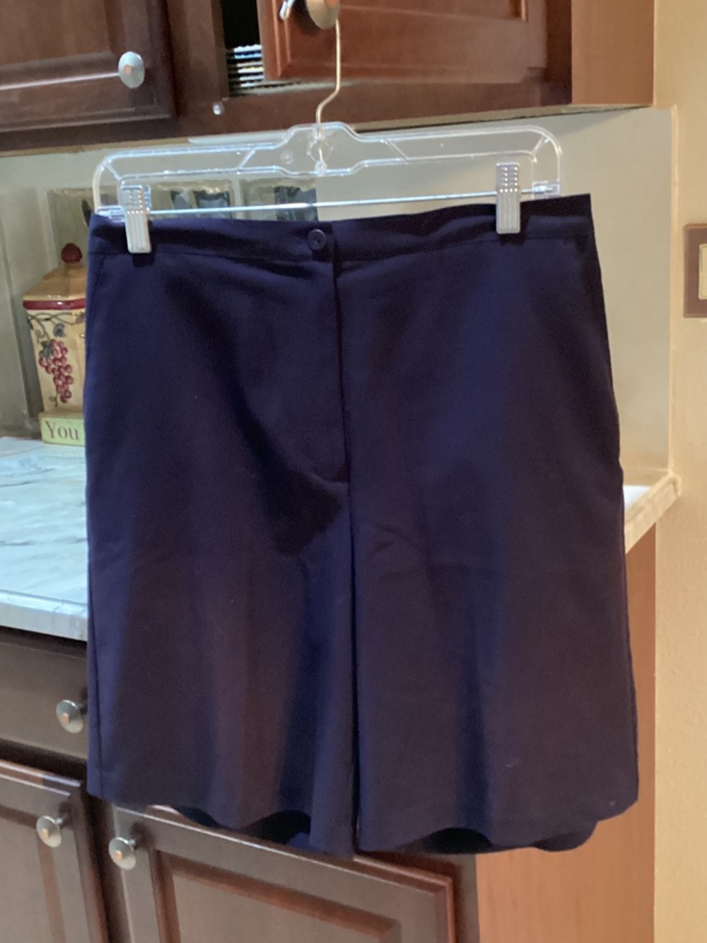 Women’s EPA Navy Golf Shorts. Elastic at sides of waist.
